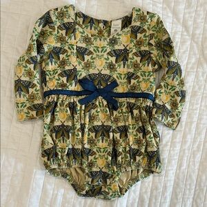 Kate Quinn Insect Print Baby Bubble Romper with Navy Bow